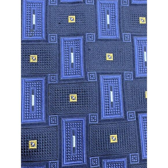 Roberto Villini Couture Silk Necktie Men Italian Blue Jacquard‎ Geo 3.5"Wx59"L - Picture 4 of 6